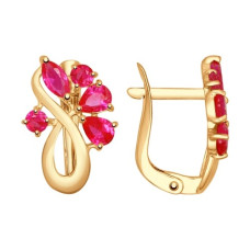 Серьги из золота с корундами рубиновыми (синт.)