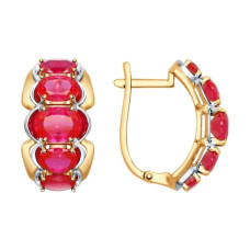 Серьги из золота с корундами рубиновыми (синт.)