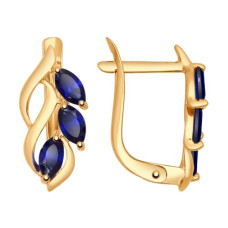 Серьги из золота с корундами сапфировыми (синт.)