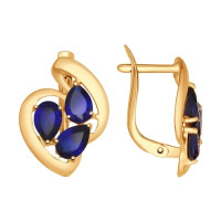 Серьги из золота с корундами сапфировыми (синт.) 