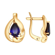 Серьги из золота с корундами сапфировыми (синт.)