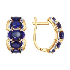 Серьги из золота с корундами сапфировыми (синт.)