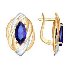 Серьги из золота с корундами сапфировыми (синт.)