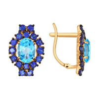 Серьги из золота с корундами сапфировыми (синт.) и топазами великолепие водной симфонии 8582
