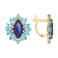 Серьги из золота с корундами сапфировыми (синт.) и топазами 8554