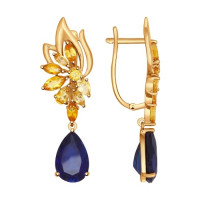 Серьги из золота с корундами сапфировыми (синт.) и цитринами Радужный блеск 7981