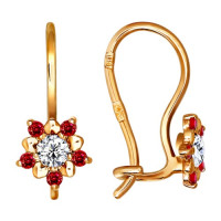 Серьги из золота с красными фианитами 