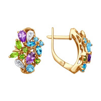 Серьги из золота с миксом камней 
