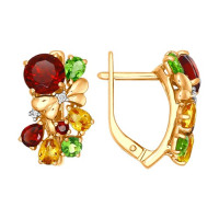 Сияющие золотые серьги с разноцветным каменным карнавальным дизайном 12074