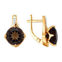 Серьги из золота с раухтопазами и фианитами 