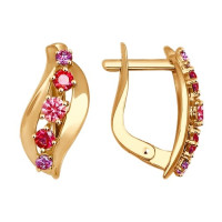 Серьги из золота с розовыми и сиреневыми фианитами