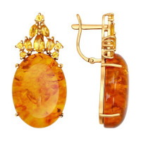 Серьги из золота с цитринами и янтарём