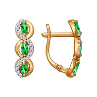 Серьги из золота с зелеными фианитами 