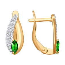 Серьги из золота с зелеными фианитами