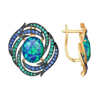 Серьги из золота с зелеными и синими фианитами 3300