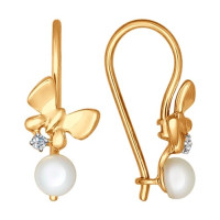 Серьги из золота с жемчугом и фианитами 17907