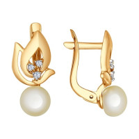 Серьги из золота с жемчугом и фианитами изысканного сияния 5083