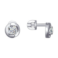 Серьги-пусеты из белого золота со Swarovski Zirconia 4312 Искрящийся Ручной Блеск