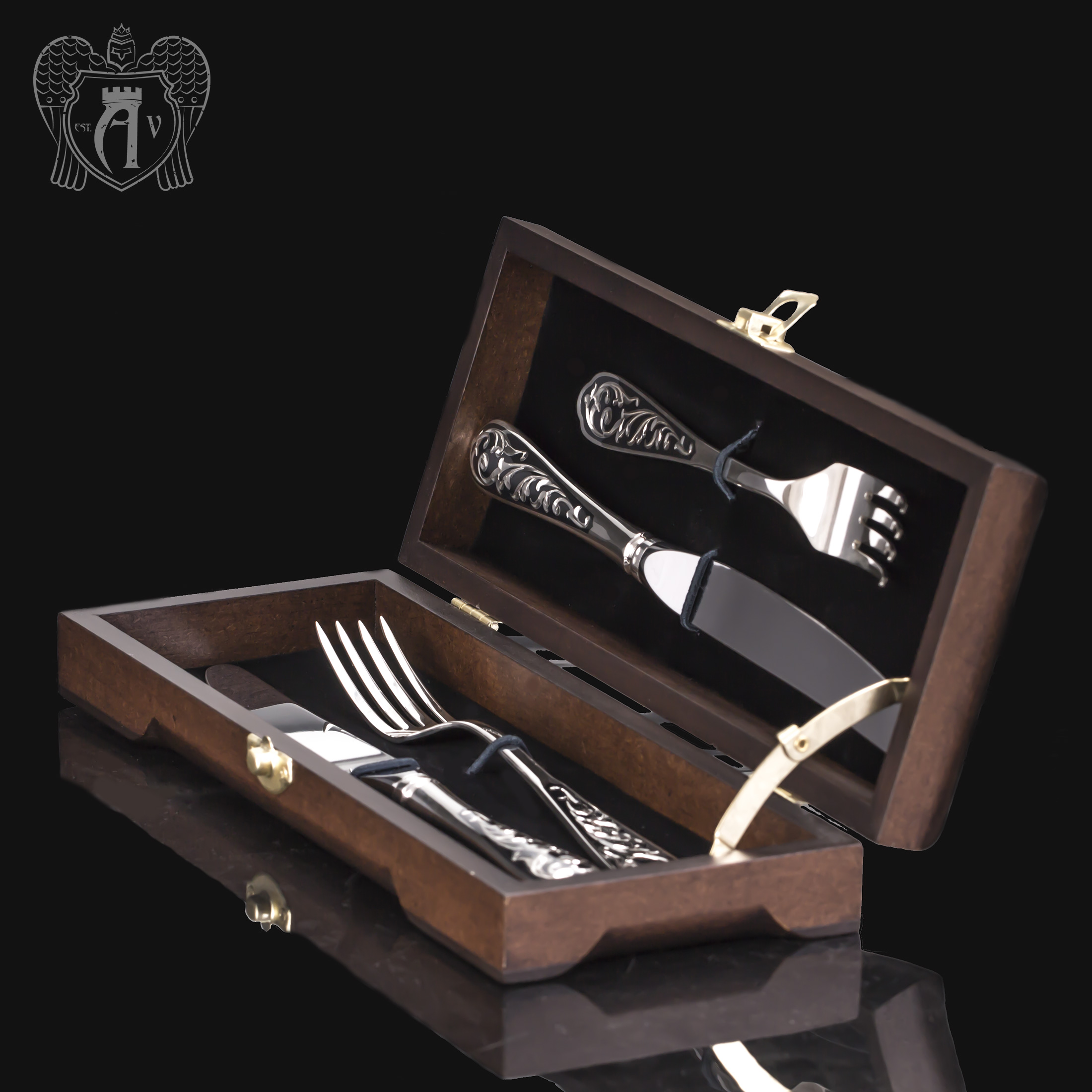 Набор из серебра 925 пробы ножи и вилки на 2 персоны «Виноградная лоза» 4 предмета
