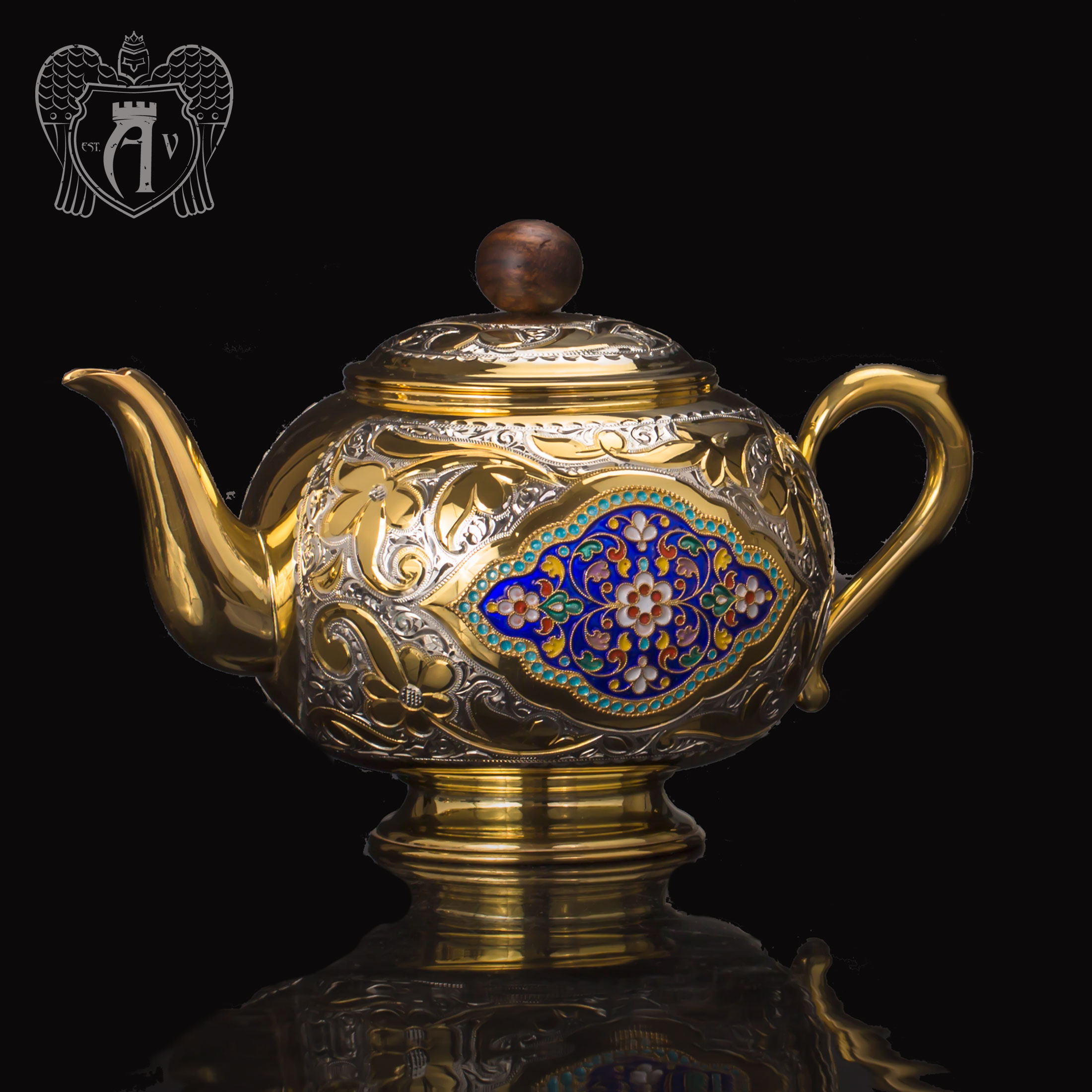 Заварочный чайник серебряный «Королевский» с золочением
