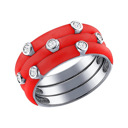 Серебряное кольцо покрытое красной эмалью